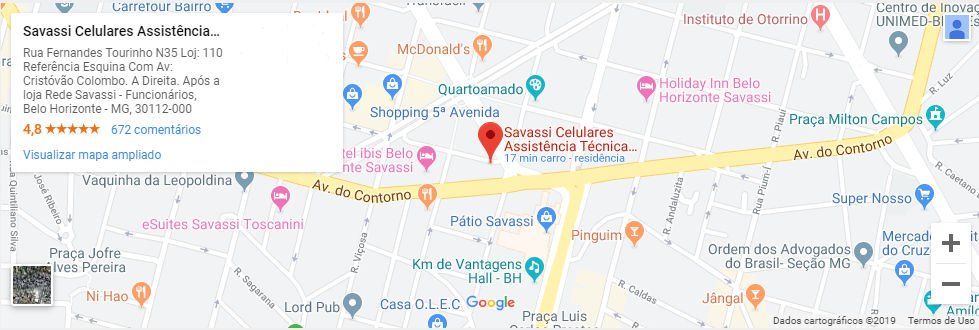 Mapa Savassi Celulares PC - Rua Fernandes Tourinho 35 loja 110 – Savassi, Belo Horizonte – MG, 30112-000, Brasil